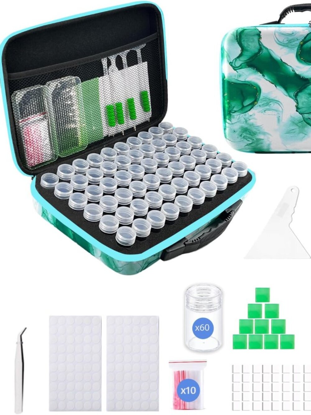NWT Green 60 Slots Diamond Art Storage with Dot Drill Tools